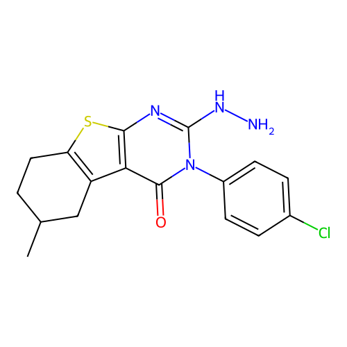 3-(4-chlorophenyl)-2-hydrazinyl-6-methyl-5,6,7,8-tetrahydro-[1]benzothiolo[2,3-d]pyrimidin-4-one structure