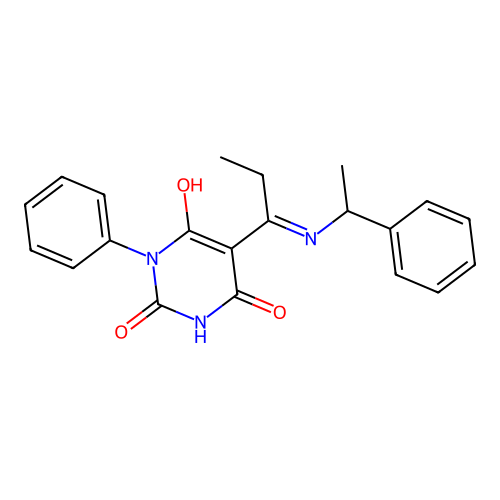 1-phenyl-5-[1-(1-phenylethylamino)propylidene]-1,3-diazinane-2,4,6-trione structure