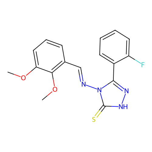 4-((2,3-DI-Meo-benzylidene)amino)-5-(2-F-PH)-4H-1,2,4-triazol-3-YL hydrosulfide structure