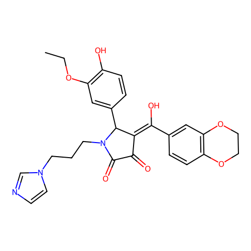 (4E)-4-[2,3-dihydro-1,4-benzodioxin-6-yl(hydroxy)methylidene]-5-(3-ethoxy-4-hydroxyphenyl)-1-(3-imidazol-1-ylpropyl)pyrrolidine-2,3-dione structure