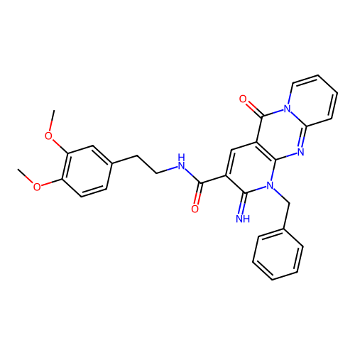 1-benzyl-N-(3,4-dimethoxyphenethyl)-2-imino-5-oxo-2,5-dihydro-1H-dipyrido[1,2-a:2',3'-d]pyrimidine-3-carboxamide structure