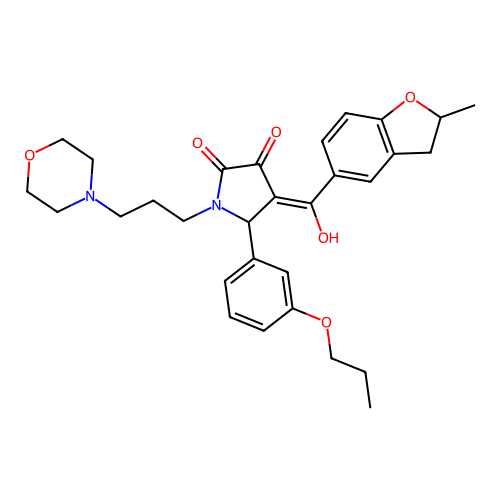 (4E)-4-[hydroxy-(2-methyl-2,3-dihydro-1-benzofuran-5-yl)methylidene]-1-(3-morpholin-4-ylpropyl)-5-(3-propoxyphenyl)pyrrolidine-2,3-dione structure