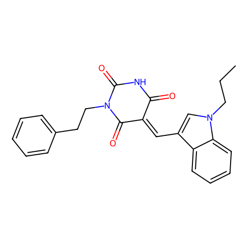 (5E)-1-phenethyl-5-[(1-propylindol-3-yl)methylidene]-1,3-diazinane-2,4,6-trione structure