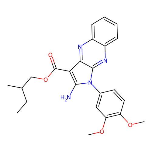 2-methylbutyl 2-amino-1-(3,4-dimethoxyphenyl)-1H-pyrrolo[2,3-b]quinoxaline-3-carboxylate structure
