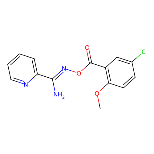 N'-{[(5-chloro-2-methoxyphenyl)carbonyl]oxy}pyridine-2-carboximidamide structure