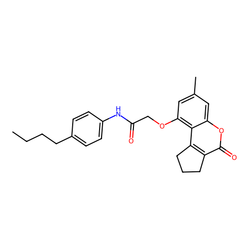 N-(4-butylphenyl)-2-((7-methyl-4-oxo-1,2,3,4-tetrahydrocyclopenta[c]chromen-9-yl)oxy)acetamide structure