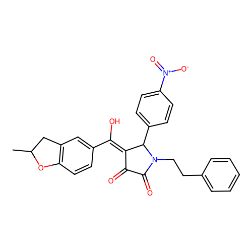 (4E)-4-[hydroxy(2-methyl-2,3-dihydro-1-benzofuran-5-yl)methylidene]-5-(4-nitrophenyl)-1-(2-phenylethyl)pyrrolidine-2,3-dione structure