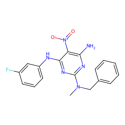 {4-Amino-6-[(3-fluorophenyl)amino]-5-nitropyrimidin-2-yl}methylbenzylamine structure