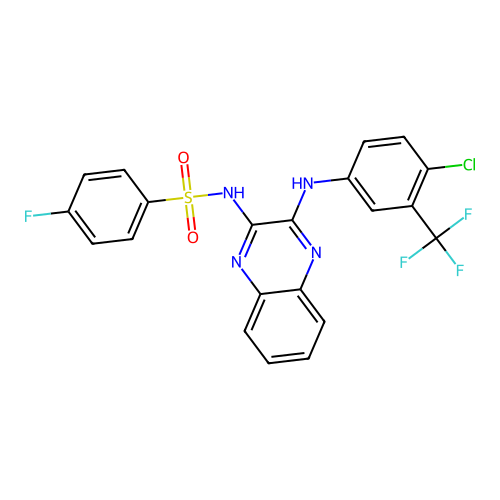N-(3-((4-chloro-3-(trifluoromethyl)phenyl)amino)quinoxalin-2-yl)-4-fluorobenzenesulfonamide structure