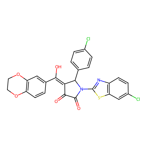 (4E)-1-(6-chloro-1,3-benzothiazol-2-yl)-5-(4-chlorophenyl)-4-[2,3-dihydro-1,4-benzodioxin-6-yl(hydroxy)methylidene]pyrrolidine-2,3-dione structure