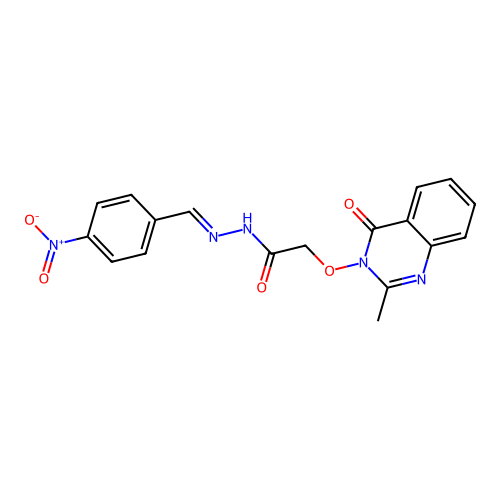 (E)-2-((2-methyl-4-oxoquinazolin-3(4H)-yl)oxy)-N'-(4-nitrobenzylidene)acetohydrazide structure