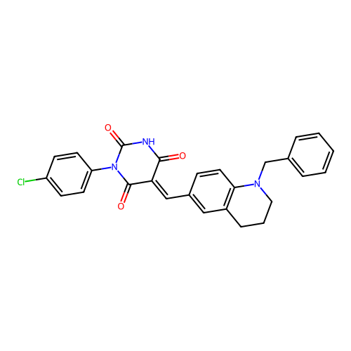 (5E)-5-[(1-benzyl-1,2,3,4-tetrahydroquinolin-6-yl)methylidene]-3-(4-chlorophenyl)-6-hydroxypyrimidine-2,4(3H,5H)-dione structure