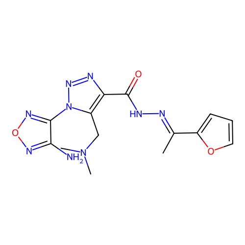 (E)-1-(4-amino-1,2,5-oxadiazol-3-yl)-5-((dimethylamino)methyl)-N'-(1-(furan-2-yl)ethylidene)-1H-1,2,3-triazole-4-carbohydrazide structure