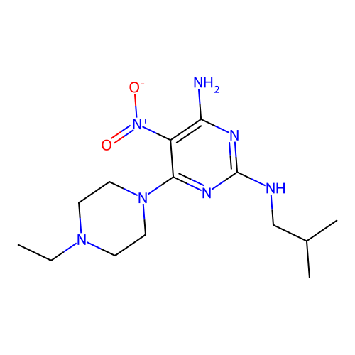 6-(4-ethylpiperazin-1-yl)-N~2~-(2-methylpropyl)-5-nitropyrimidine-2,4-diamine structure