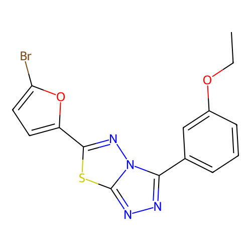 6-(5-bromofuran-2-yl)-3-(3-ethoxyphenyl)-[1,2,4]triazolo[3,4-b][1,3,4]thiadiazole structure