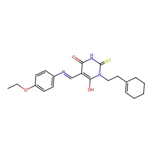(Z)-1-(2-(cyclohex-1-en-1-yl)ethyl)-5-(((4-ethoxyphenyl)amino)methylene)-2-thioxodihydropyrimidine-4,6(1H,5H)-dione structure