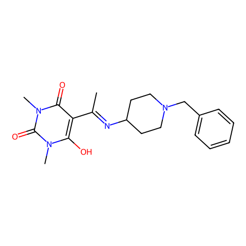 5-[1-[(1-benzylpiperidin-4-yl)amino]ethylidene]-1,3-dimethyl-1,3-diazinane-2,4,6-trione structure