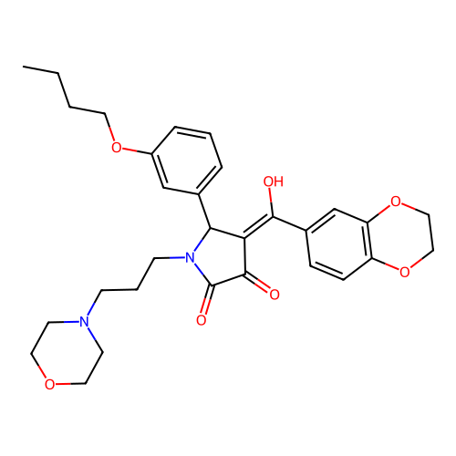 (4E)-5-(3-butoxyphenyl)-4-[2,3-dihydro-1,4-benzodioxin-6-yl(hydroxy)methylidene]-1-(3-morpholin-4-ylpropyl)pyrrolidine-2,3-dione structure