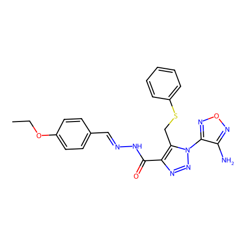 (E)-1-(4-amino-1,2,5-oxadiazol-3-yl)-N'-(4-ethoxybenzylidene)-5-((phenylthio)methyl)-1H-1,2,3-triazole-4-carbohydrazide structure