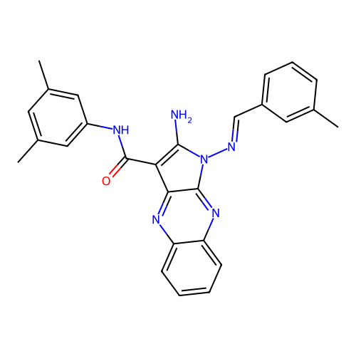 (E)-2-amino-N-(3,5-dimethylphenyl)-1-((3-methylbenzylidene)amino)-1H-pyrrolo[2,3-b]quinoxaline-3-carboxamide structure