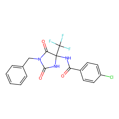 N-[1-benzyl-2,5-dioxo-4-(trifluoromethyl)imidazolidin-4-yl]-4-chlorobenzamide structure