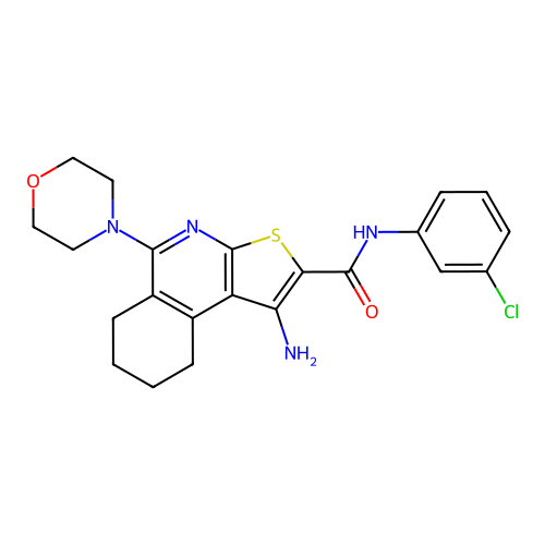 1-amino-N-(3-chlorophenyl)-5-(morpholin-4-yl)-6,7,8,9-tetrahydrothieno[2,3-c]isoquinoline-2-carboxamide structure