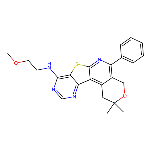 N-(2-methoxyethyl)-2,2-dimethyl-5-phenyl-1,4-dihydro-2H-pyrano[4'',3'':4',5']pyrido[3',2':4,5]thieno[3,2-d]pyrimidin-8-amine structure