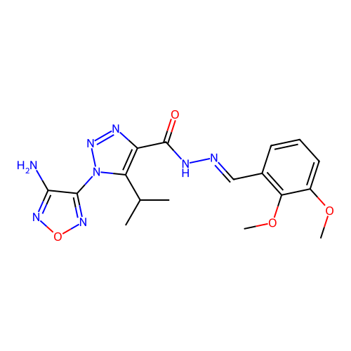 (E)-1-(4-amino-1,2,5-oxadiazol-3-yl)-N'-(2,3-dimethoxybenzylidene)-5-isopropyl-1H-1,2,3-triazole-4-carbohydrazide structure