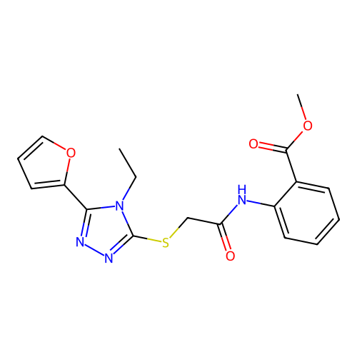Methyl 2-[2-(4-ethyl-5-(2-furyl)-1,2,4-triazol-3-ylthio)acetylamino]benzoate structure