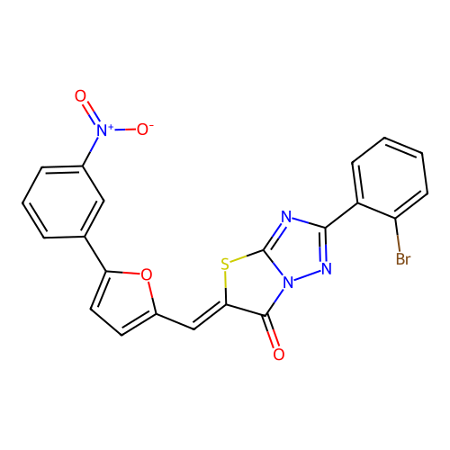 (Z)-2-(2-bromophenyl)-5-((5-(3-nitrophenyl)furan-2-yl)methylene)thiazolo[3,2-b][1,2,4]triazol-6(5H)-one structure