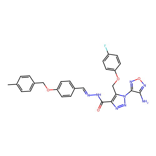 (E)-1-(4-amino-1,2,5-oxadiazol-3-yl)-5-((4-fluorophenoxy)methyl)-N'-(4-((4-methylbenzyl)oxy)benzylidene)-1H-1,2,3-triazole-4-carbohydrazide structure
