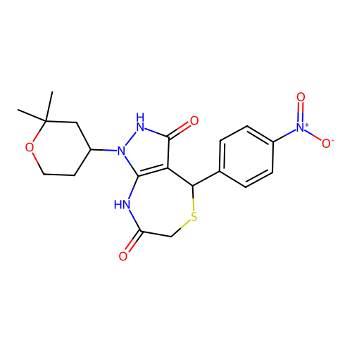 1-(2,2-DIMETHYLOXAN-4-YL)-3-HYDROXY-4-(4-NITROPHENYL)-1H,4H,6H,7H,8H-PYRAZOLO[3,4-E][1,4]THIAZEPIN-7-ONE structure