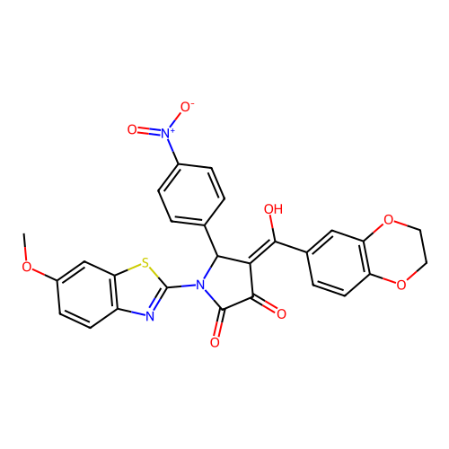 (4E)-4-[2,3-dihydro-1,4-benzodioxin-6-yl(hydroxy)methylidene]-1-(6-methoxy-1,3-benzothiazol-2-yl)-5-(4-nitrophenyl)pyrrolidine-2,3-dione structure