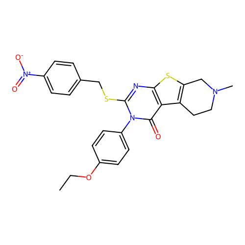 3-(4-ethoxyphenyl)-7-methyl-2-((4-nitrobenzyl)thio)-5,6,7,8-tetrahydropyrido[4',3':4,5]thieno[2,3-d]pyrimidin-4(3H)-one structure