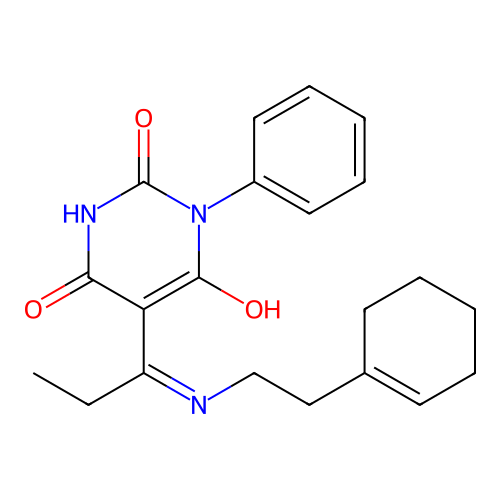 5-[1-[2-(1-cyclohexenyl)ethylamino]propylidene]-1-phenyl-1,3-diazinane-2,4,6-trione structure