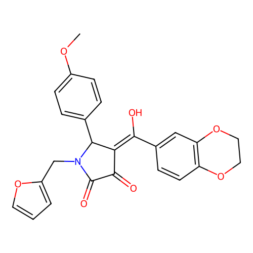 (4E)-4-[2,3-dihydro-1,4-benzodioxin-6-yl(hydroxy)methylidene]-1-(furan-2-ylmethyl)-5-(4-methoxyphenyl)pyrrolidine-2,3-dione structure