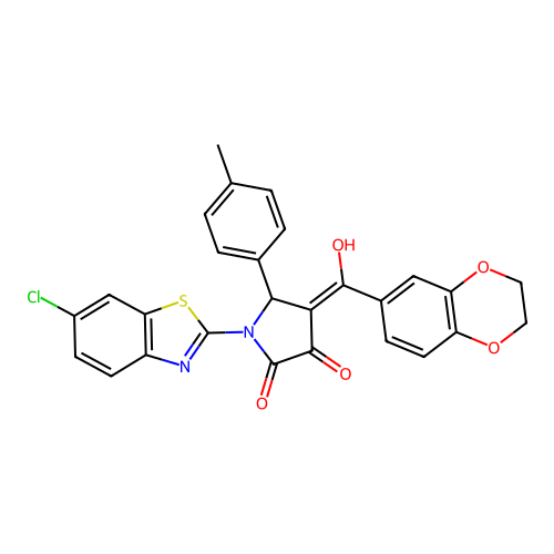 (4E)-1-(6-chloro-1,3-benzothiazol-2-yl)-4-[2,3-dihydro-1,4-benzodioxin-6-yl(hydroxy)methylidene]-5-(4-methylphenyl)pyrrolidine-2,3-dione structure