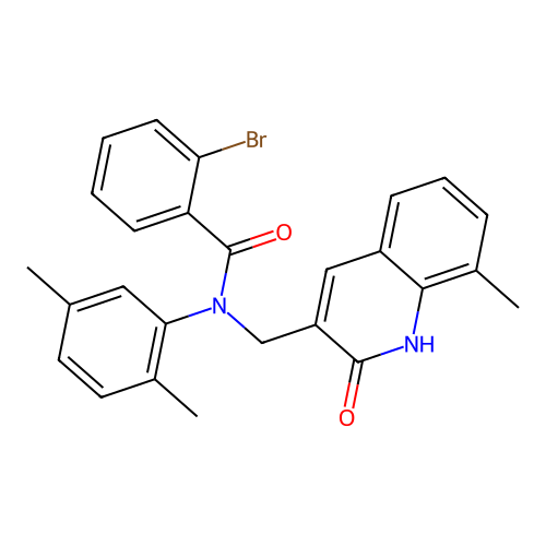 2-bromo-N-(2,5-dimethylphenyl)-N-[(8-methyl-2-oxo-1H-quinolin-3-yl)methyl]benzamide structure