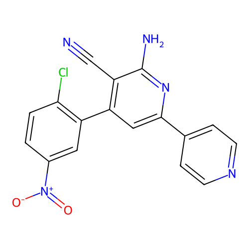 6-Amino-4-(2-chloro-5-nitrophenyl)-2,4'-bipyridine-5-carbonitrile structure