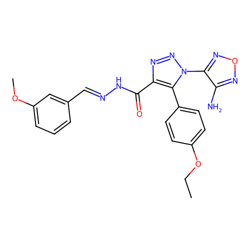 (E)-1-(4-amino-1,2,5-oxadiazol-3-yl)-5-(4-ethoxyphenyl)-N'-(3-methoxybenzylidene)-1H-1,2,3-triazole-4-carbohydrazide structure