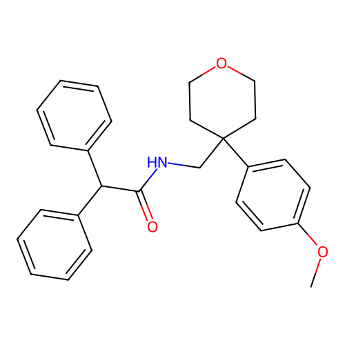 N-((4-(4-methoxyphenyl)tetrahydro-2H-pyran-4-yl)methyl)-2,2-diphenylacetamide structure