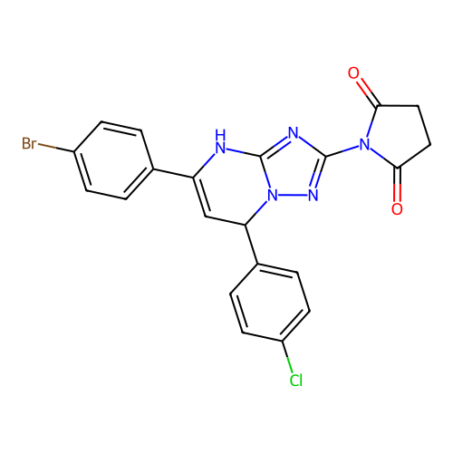 1-(5-(4-bromophenyl)-7-(4-chlorophenyl)-4,7-dihydro-[1,2,4]triazolo[1,5-a]pyrimidin-2-yl)pyrrolidine-2,5-dione structure