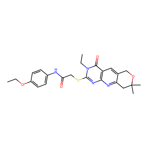 N-(4-Ethoxy-phenyl)-2-(3-ethyl-7,7-dimethyl-4-oxo-3,5,7,8-tetrahydro-4H-6-oxa-1,3,9-triaza-anthracen-2 -ylsulfanyl)-acetamide structure