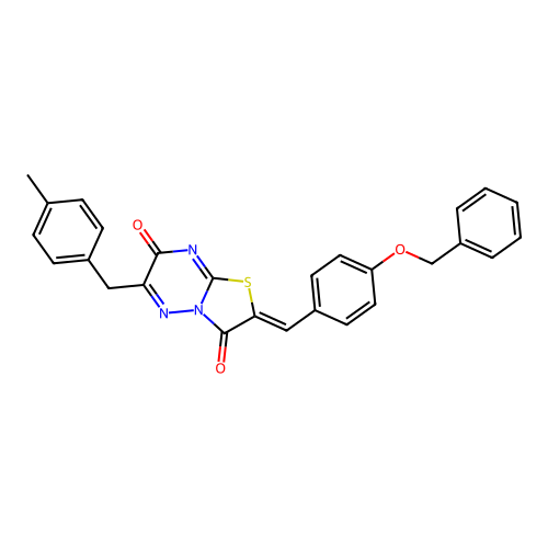 (2Z)-6-[(4-methylphenyl)methyl]-2-[(4-phenylmethoxyphenyl)methylidene]-[1,3]thiazolo[3,2-b][1,2,4]triazine-3,7-dione structure