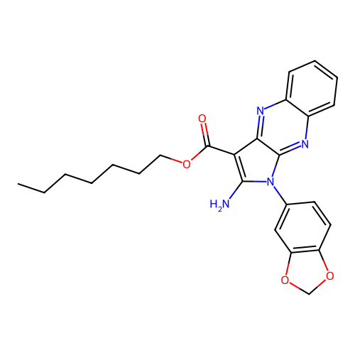 heptyl 2-amino-1-(1,3-benzodioxol-5-yl)-1H-pyrrolo[2,3-b]quinoxaline-3-carboxylate structure
