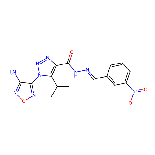 (E)-1-(4-amino-1,2,5-oxadiazol-3-yl)-5-isopropyl-N'-(3-nitrobenzylidene)-1H-1,2,3-triazole-4-carbohydrazide structure