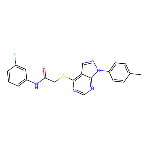 N-(3-fluorophenyl)-2-((1-(p-tolyl)-1H-pyrazolo[3,4-d]pyrimidin-4-yl)thio)acetamide structure
