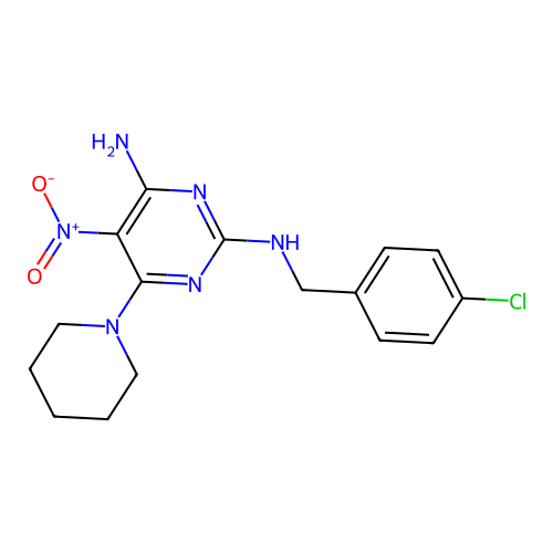 N~2~-(4-chlorobenzyl)-5-nitro-6-(piperidin-1-yl)pyrimidine-2,4-diamine structure