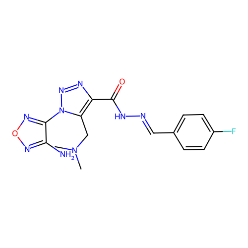 1-(4-amino-1,2,5-oxadiazol-3-yl)-5-[(dimethylamino)methyl]-N'-[(E)-(4-fluorophenyl)methylidene]-1H-1,2,3-triazole-4-carbohydrazide structure