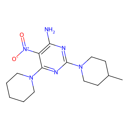 2-(4-Methylpiperidin-1-yl)-5-nitro-6-(piperidin-1-yl)pyrimidin-4-amine structure